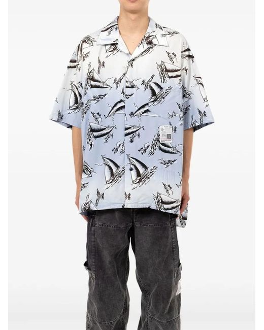 Maison Mihara Yasuhiro Sailboat Print Short Sleeve Shirt in White für Herren