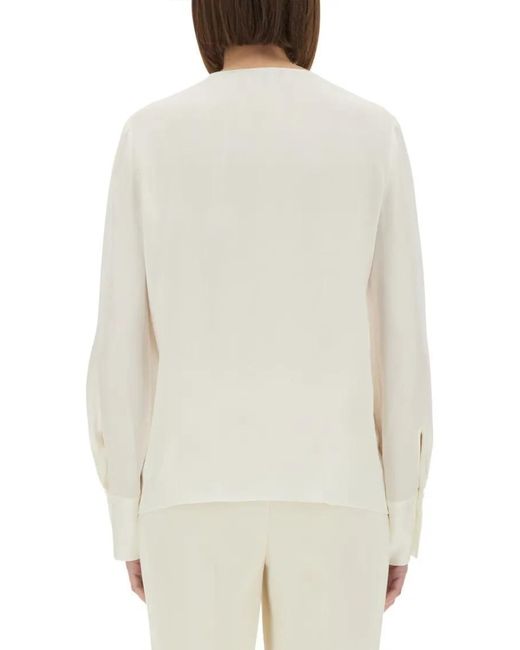 Theory White Silk Georgette Blouse With V-Neckline