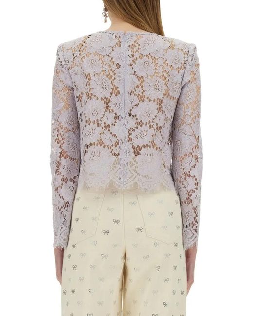 Self-Portrait Natural Detailed Lace Top With Long Sleeves