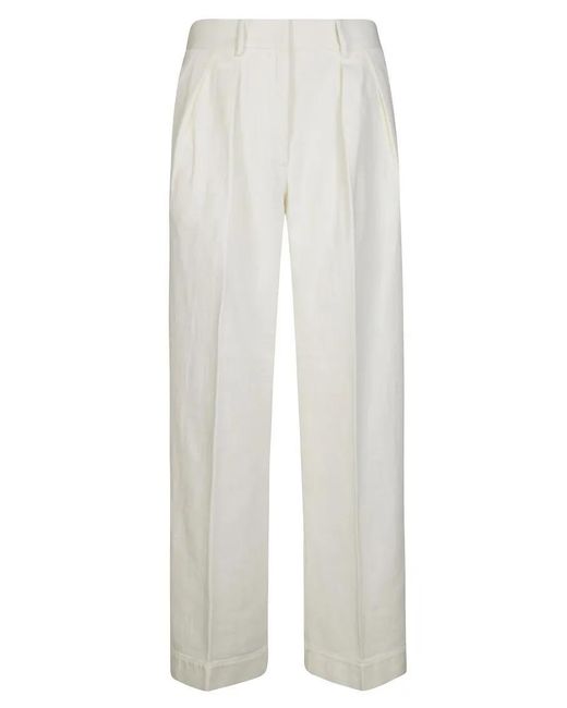 Forte Forte White Fluid Tailored Pants With Front Pleats And Straigh