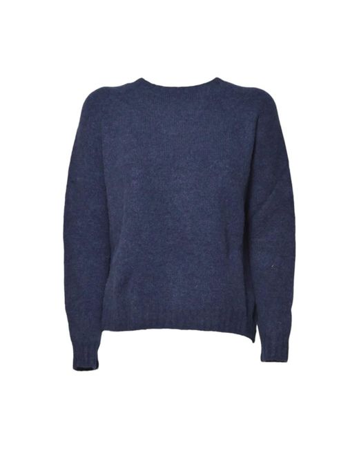 Max Mara Blue Relaxed Fit Alpaca Blend Sweater With Round Neckli