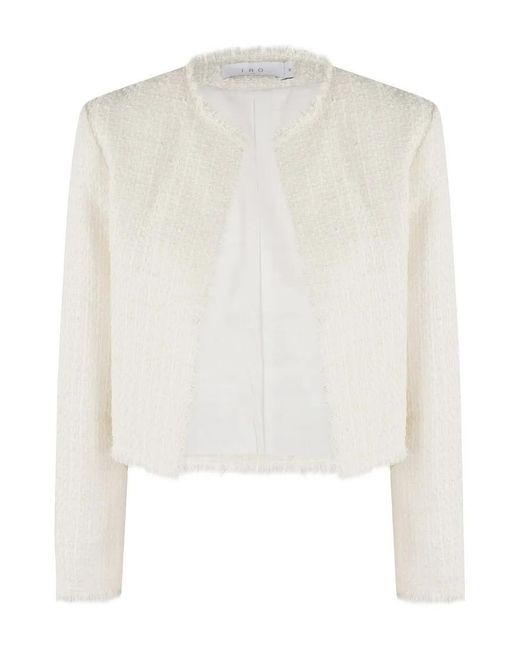 IRO White Cropped Ecru Jacket With Textured Tweed Fabric