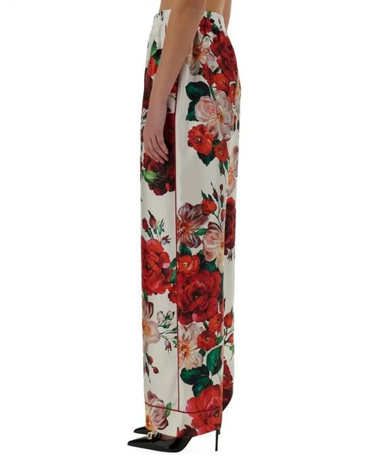 Dolce & Gabbana Red Rose Print Pajama Pants