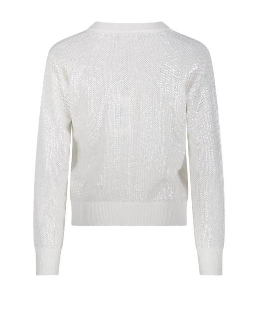 P.A.R.O.S.H. White Open-Knit Cardigan With Shimmering Finish