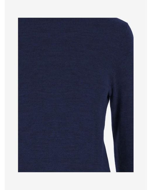 Allude Blue High Neck Merino Wool Sweater With Contrasting Edg