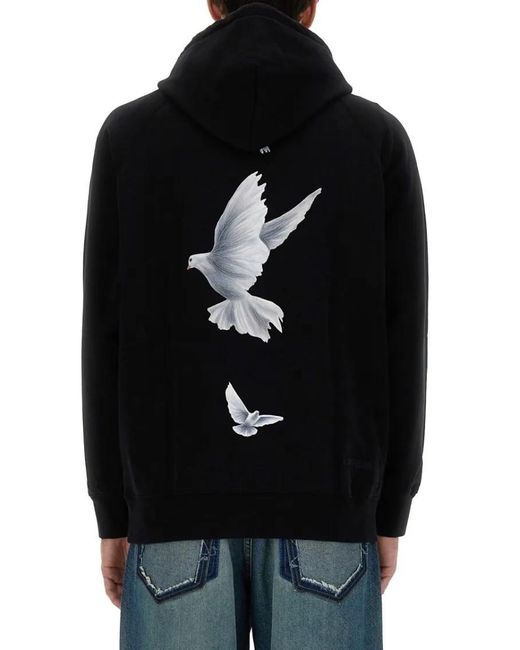 3.PARADIS Hoodie With Artistic Dove Prints in Black für Herren