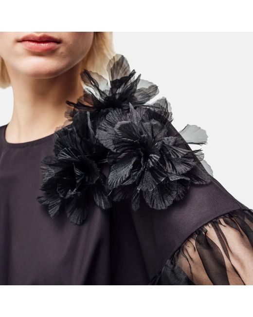 Helene Galwas Black Bluse Mit Blumenapplikationen Gabyre
