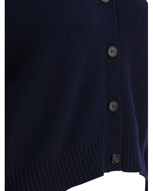 Lisa Yang Blue Cropped Marion Cardigan With Deep V-Neckline