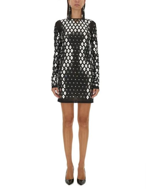 Rabanne Black Diamond Pattern Mini Dress With Reflective T