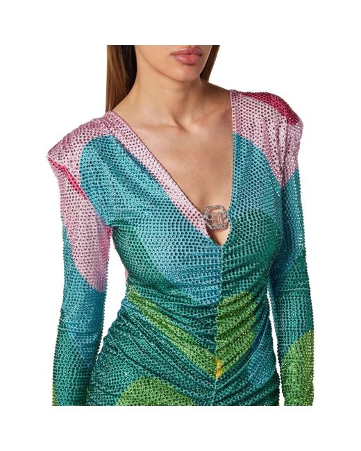 Philipp Plein Blue Minikleid Mit Schmucksteinen