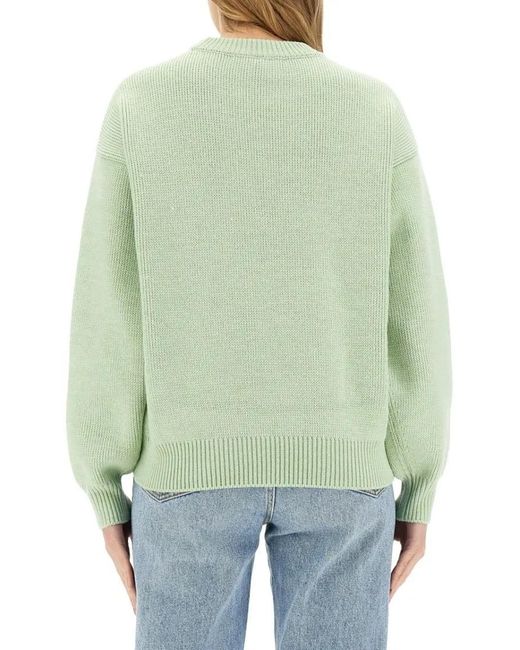 T By Alexander Wang Green Textured Knit Jersey With Prominent Logo Design