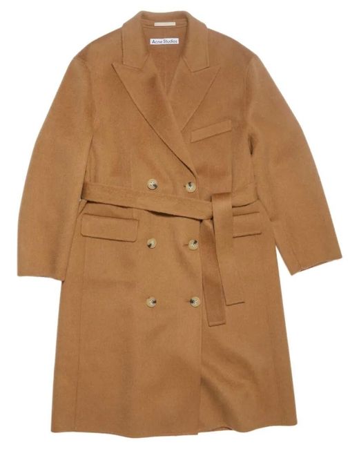 Acne Brown Double-Breasted Camel Coat With Belted Waist