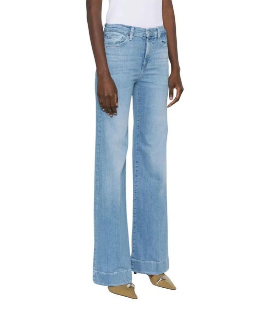 7 For All Mankind Blue Wide-Leg Denim Jeans With High Waist