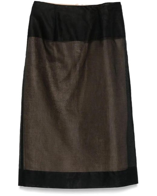Carven Black Cotton Midi Skirt With Silk Lining