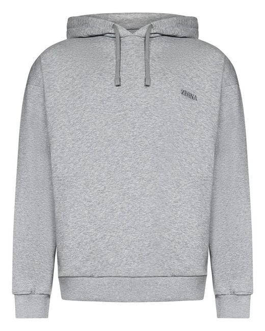 Zegna Melange Hoodie With Logo Embroidery in Gray für Herren