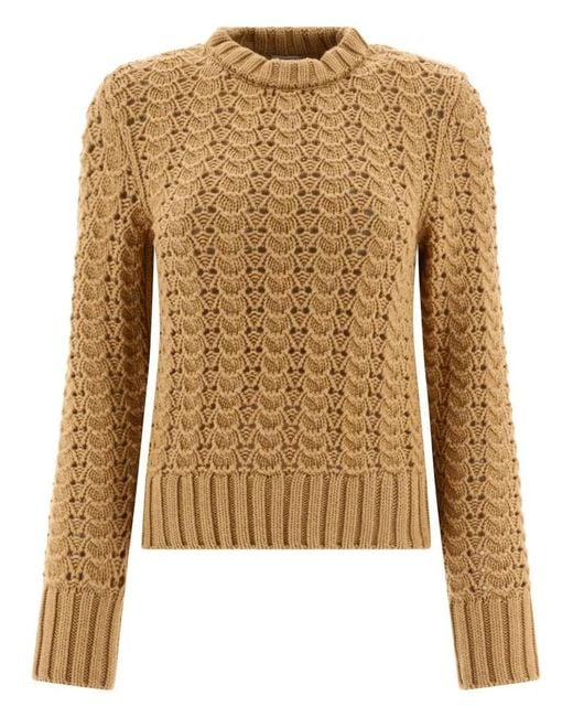Aspesi Natural Pointelle Knit Crew Neck Sweater