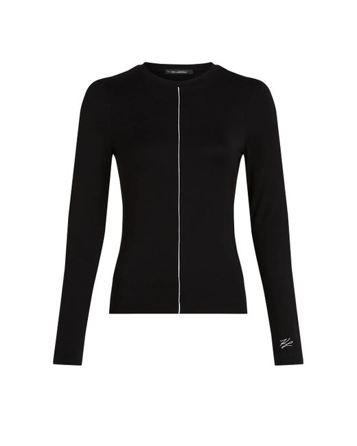 Karl Lagerfeld Black Langärmeliges Top Mit Kontrastierender Paspelieru