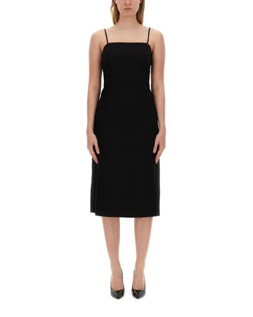 Theory Black Fitted Midi Dress With Spaghetti Straps