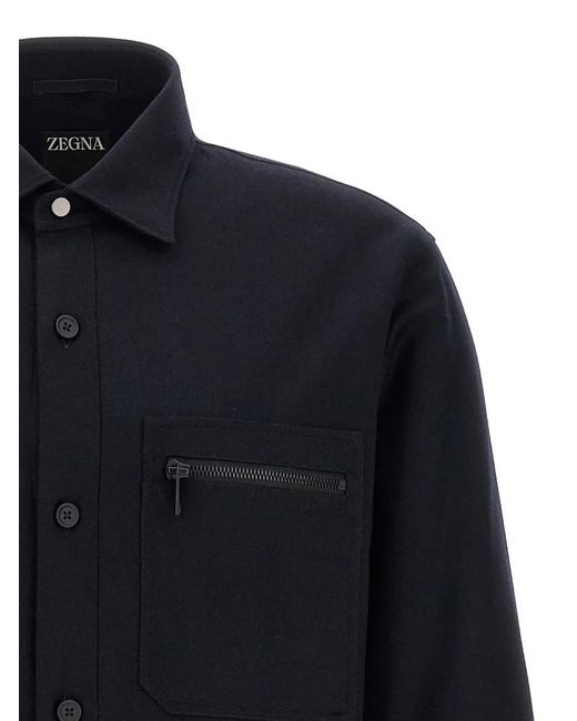 Zegna Techmerino Overshirt in Blue für Herren