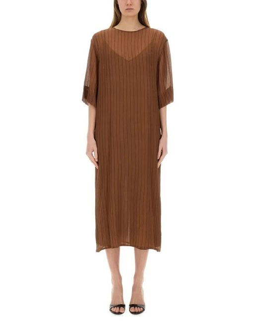 Alysi Brown Silk Midi Dress