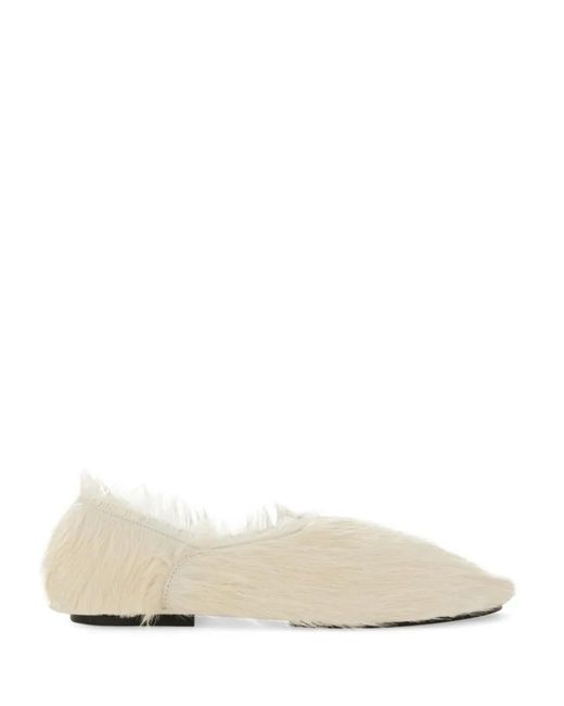 Jil Sander Natural Pointed-Toe Low Calfskin Slipper With Textured Fin