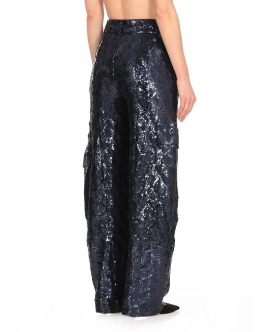 ROTATE BIRGER CHRISTENSEN Blue Relaxed Fit Pants With All-Over Paillette Design