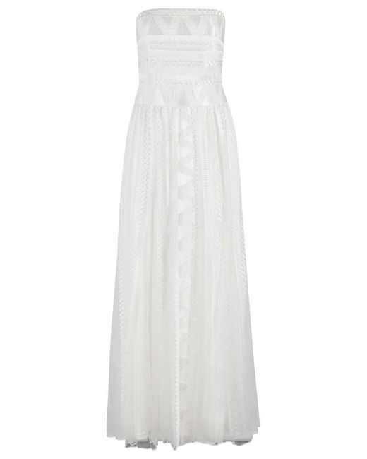ERMANNO FIRENZE White Sleeveless Flared Tulle Dress With Tone-On-Tone Em