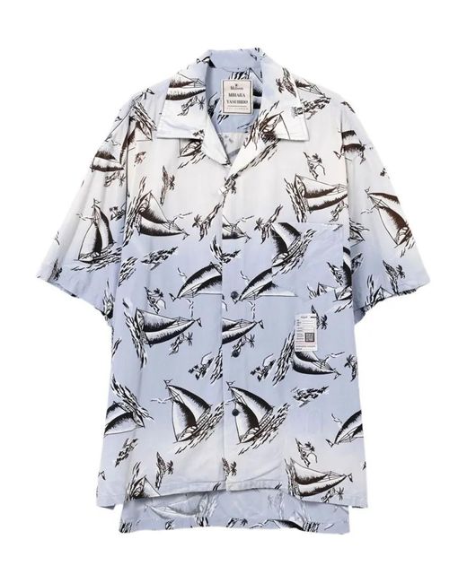 Maison Mihara Yasuhiro Sailboat Print Short Sleeve Shirt in White für Herren