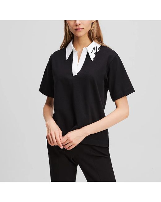 Karl Lagerfeld Black Poloshirt Mit Karl-Signatur