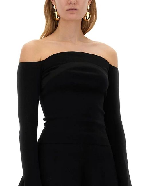 Nina Ricci Black Bardot Neckline Slim-Fit Top