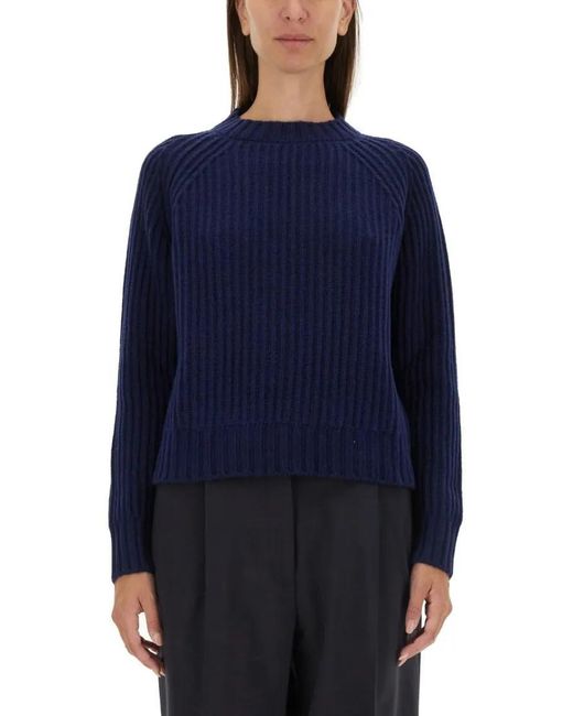 Aspesi Blue Ribbed Wool Jersey With Modern Cropped Silhouette