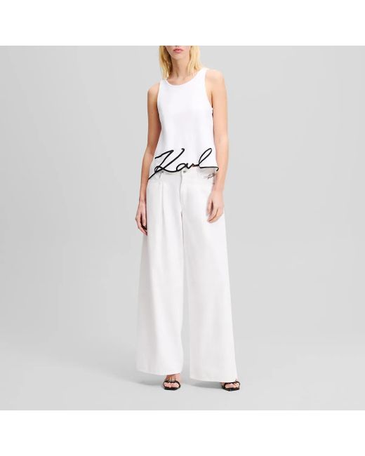 Karl Lagerfeld White Tanktop Mit Karl Signature-Stickerei Am Saum