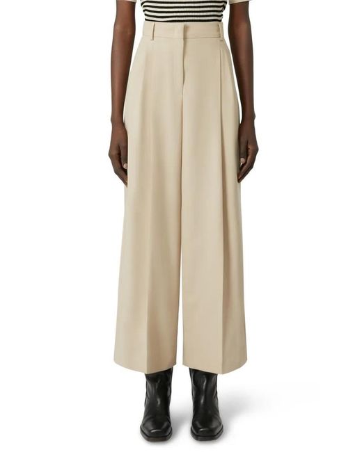 Max Mara Natural Wide-Leg Trousers With High Waist And Pleated Fron