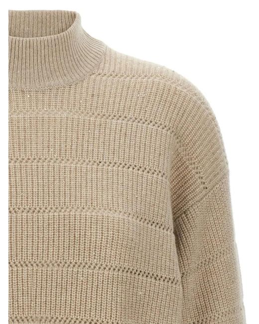 Brunello Cucinelli Natural Rustic Dazzling Net' Cropped Sweater