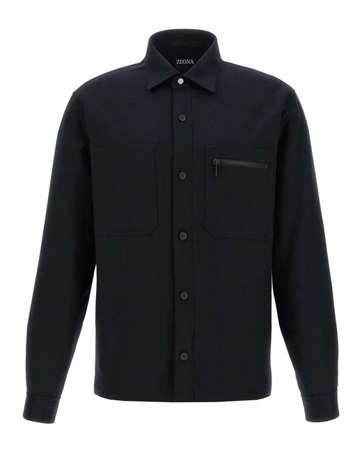 Zegna Techmerino Overshirt in Blue für Herren