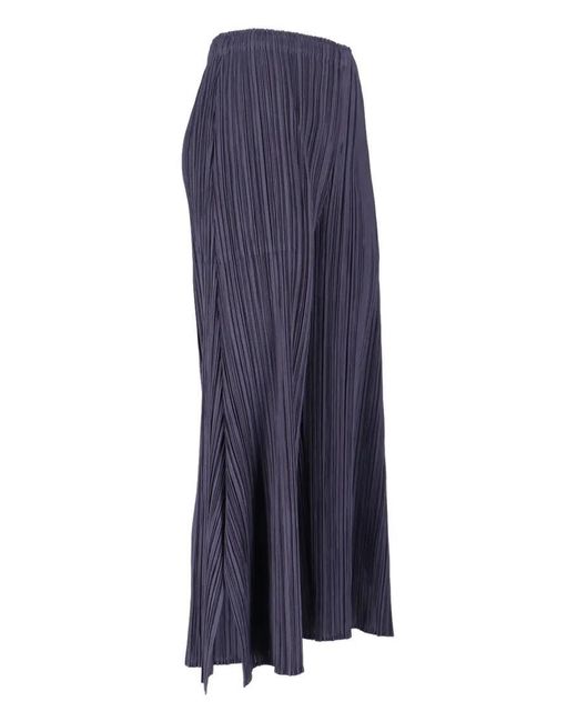 Pleats Please Issey Miyake Blue Pleated Wide-Leg Trousers With Cropped Silhouette