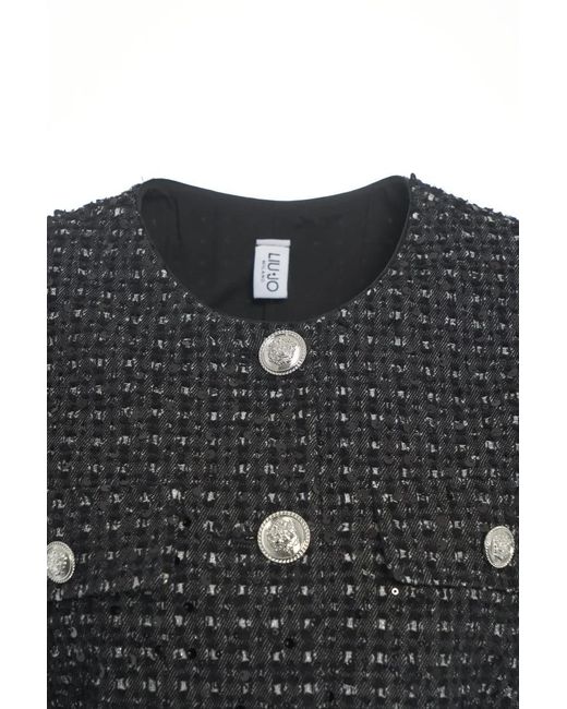Liu Jo Black Cropped Jacket With Sequin Application