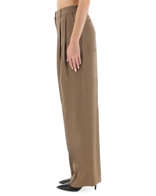 Michael Kors Natural High-Waisted Wide Leg Pants With Pleated Front