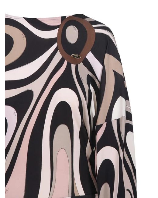 Emilio Pucci Black Abstract Pattern V-Neck Bodysuit Top