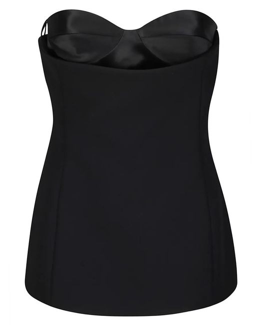Khaite Black Sleeveless Top With Glossy Satin Bustier Lining