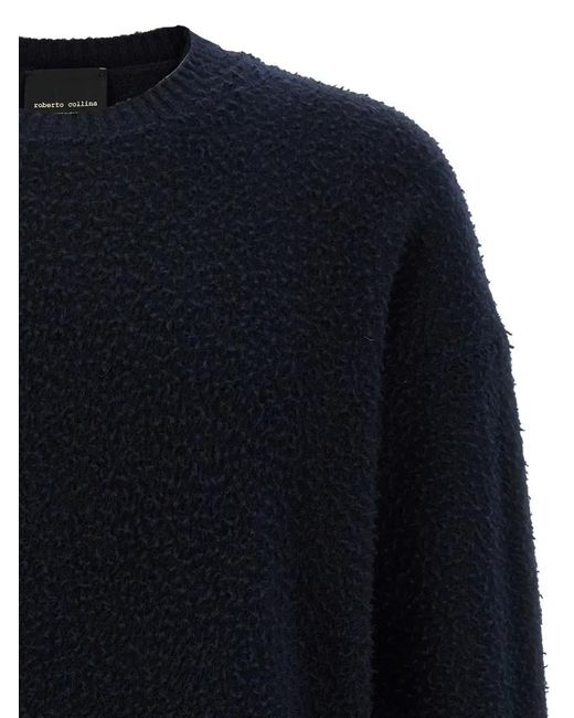 Roberto Collina Crew Neck Wool Sweater With Casentino Texture in Blue für Herren