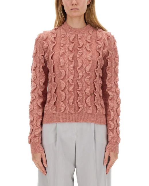 Moschino Red Ruffled Texture Wool Blend Sweater
