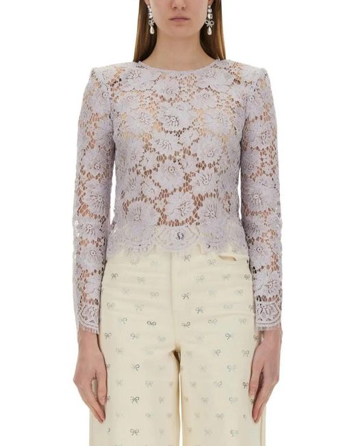 Self-Portrait Natural Detailed Lace Top With Long Sleeves