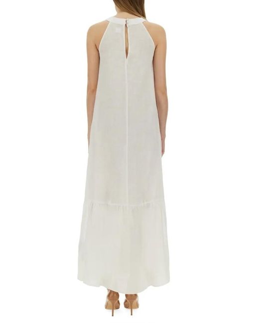 120% Lino White Relaxed Long Linen Dress With Tiered Hem