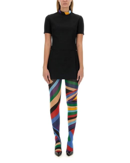 Emilio Pucci Black Cady Dress With Colorful Patterned Collar
