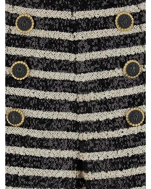 Balmain Black All-Over Sequins Fabric And Striped Sh