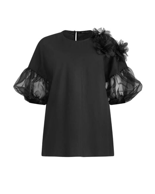 Helene Galwas Black Bluse Mit Blumenapplikationen Gabyre