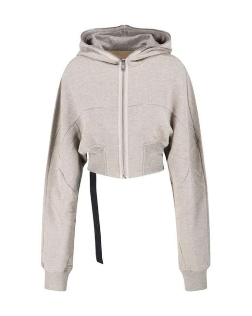 Rick Owens White Cotton Blend "Collage Gimp" Crop Sweatshirt