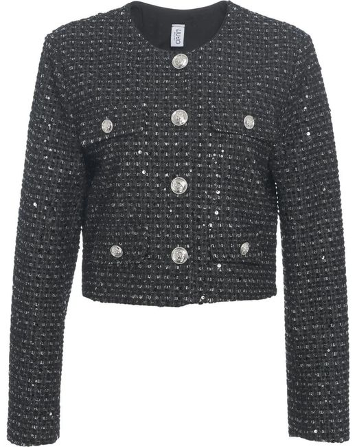 Liu Jo Black Cropped Jacket With Sequin Application
