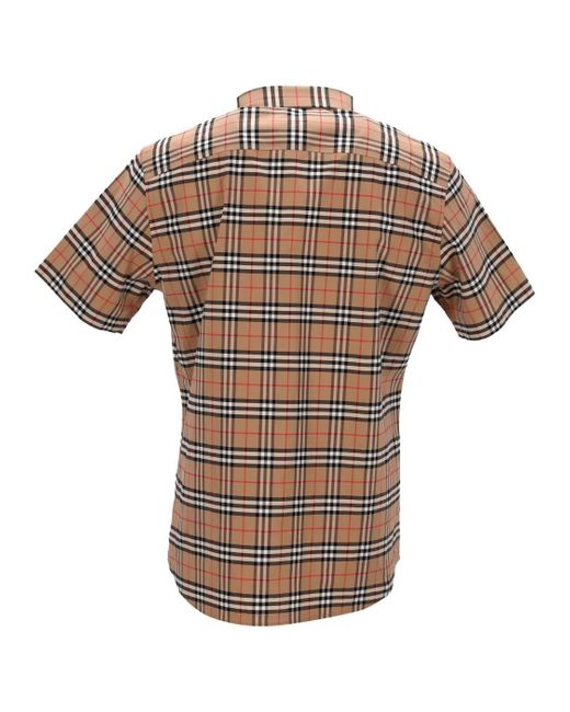 Burberry Short-Sleeved Checked Shirt With Classic Collar An in Natural für Herren